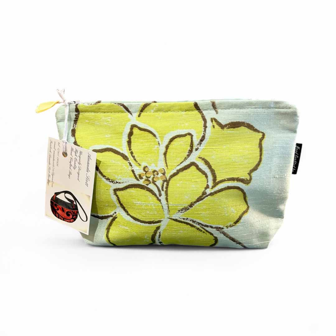 Printed Turquoise Silk Make Up Bag - Amanda Scott_Just Makers