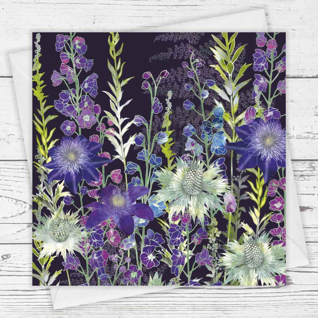 Purple Garden Greeting Card - Fiona Calder - Just Makers Fiona Calder Designs