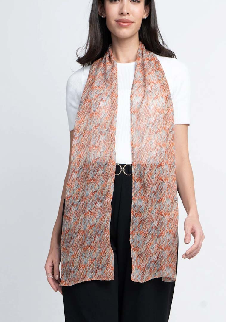 Red Crosshatch Chiffon Silk Scarf - Pattern Passion_Just Makers