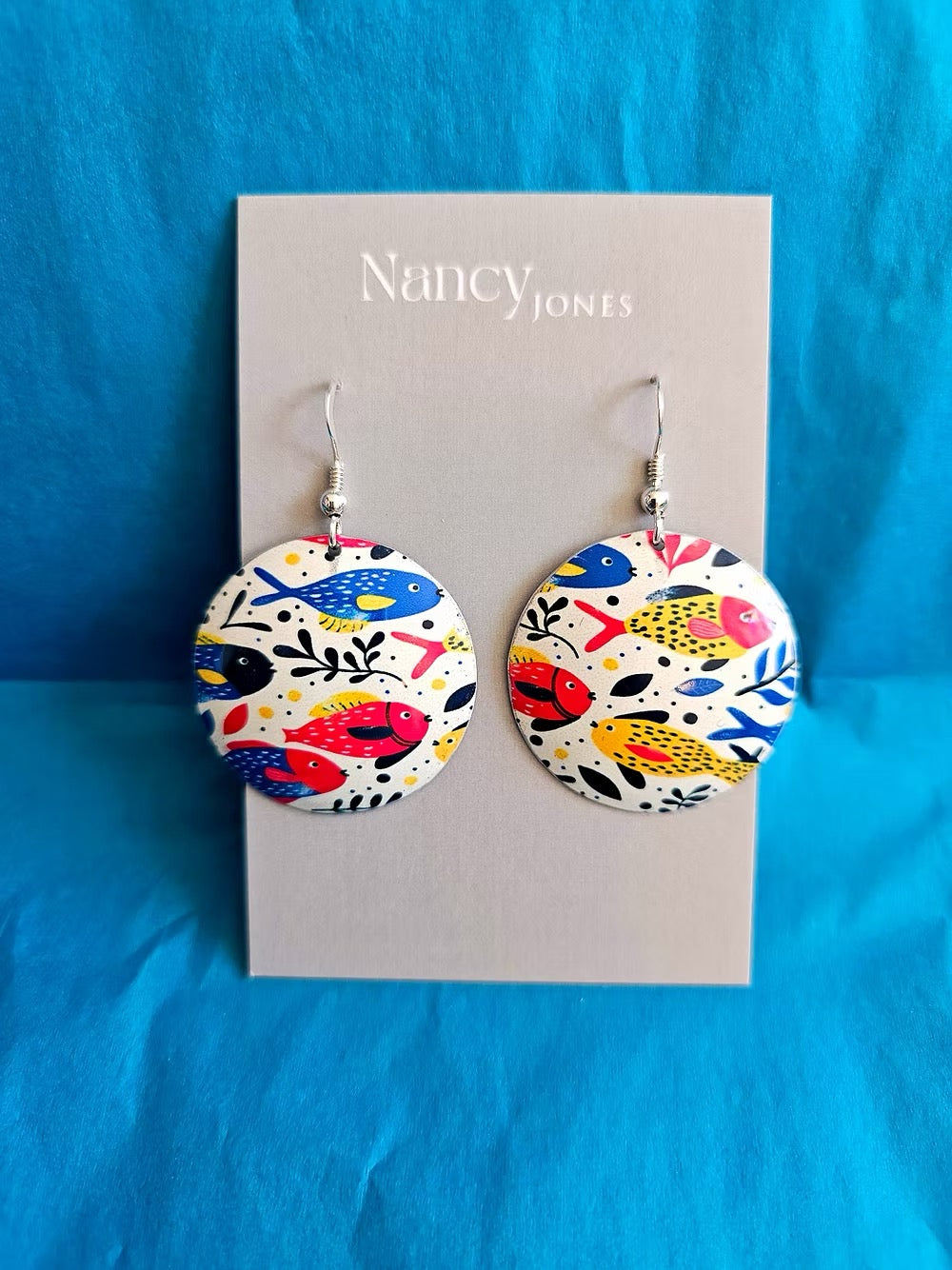 Red and Blue Fish Disc Earrings - Nancy Jones_Just Makers