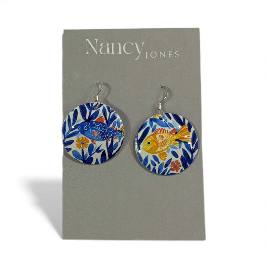 Red and Blue Fish Disc Earrings - Nancy Jones_Just Makers