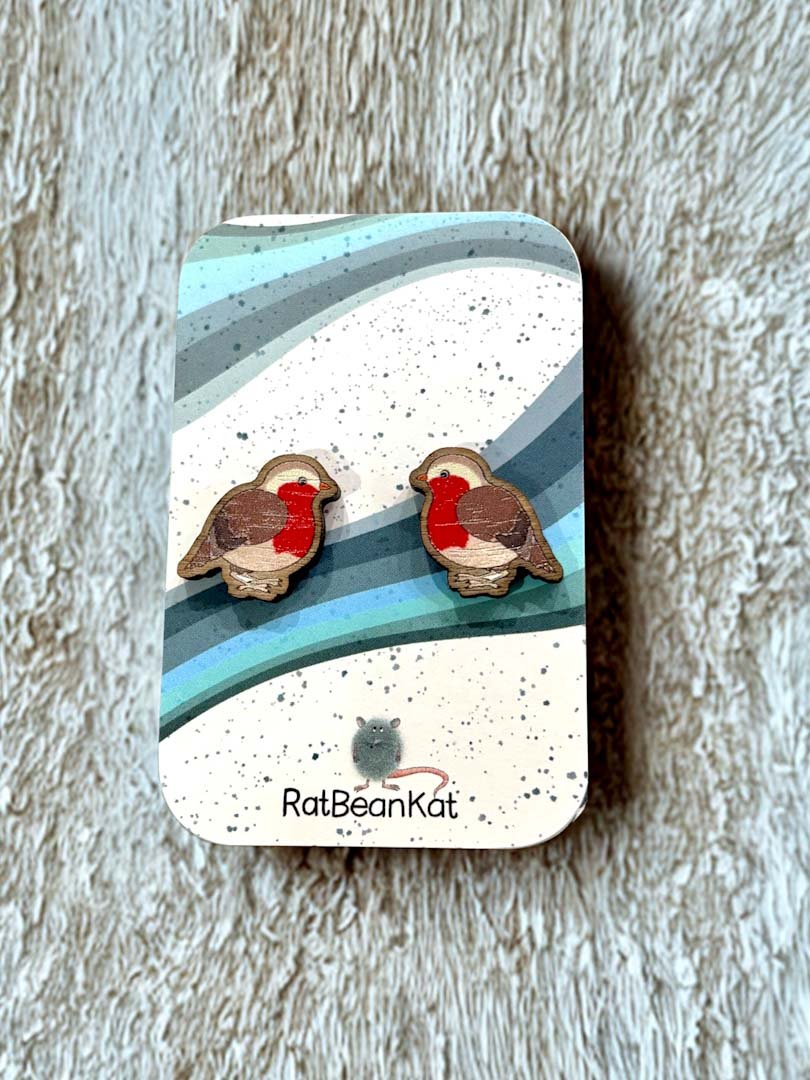 Robin Wooden Earrings - Rat Bean Kat - Just Makers Rat Bean Kat