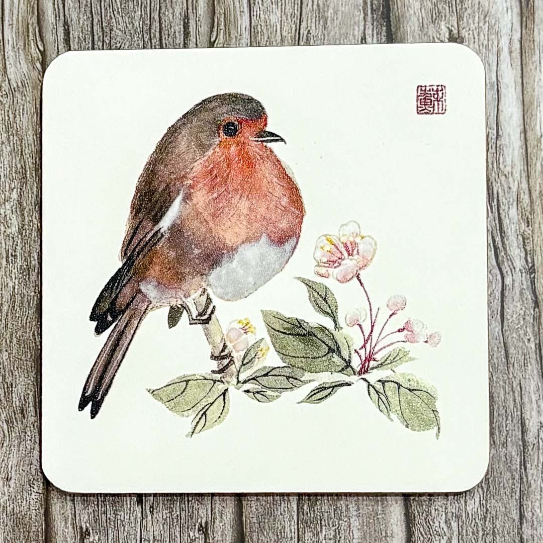 Robin with Crabapple Blossom Coaster - Su Yao - Just Makers Su Yao Wukong China Art Craft
