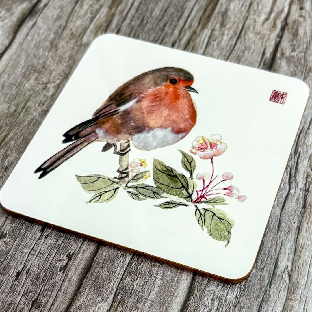 Robin with Crabapple Blossom Coaster - Su Yao - Just Makers Su Yao Wukong China Art Craft