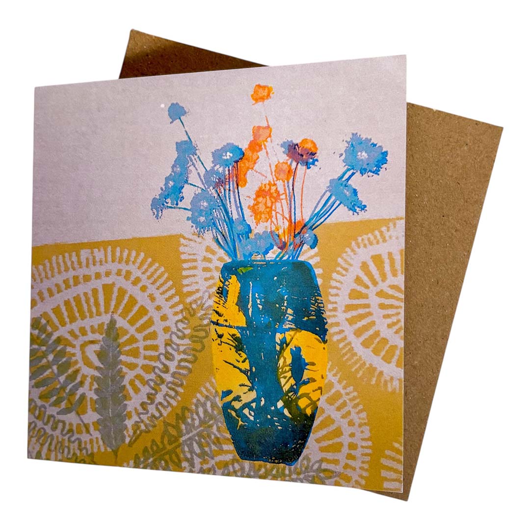 Scabious Vase Greeting Card - Gill Kirk_Just Makers