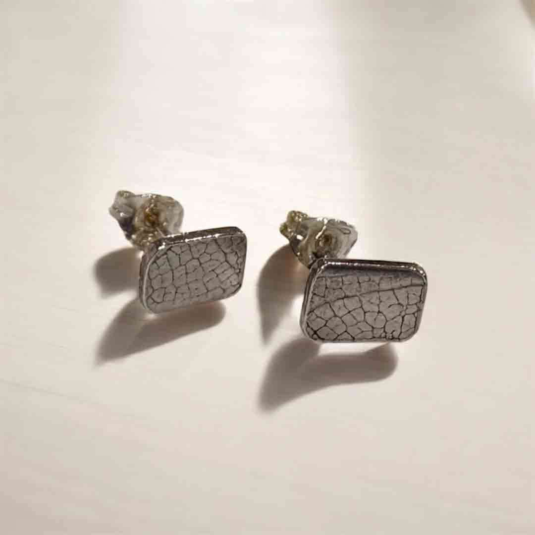 Silver Leaf Print Square Studs - Tori Foster Jewellery_Just Makers