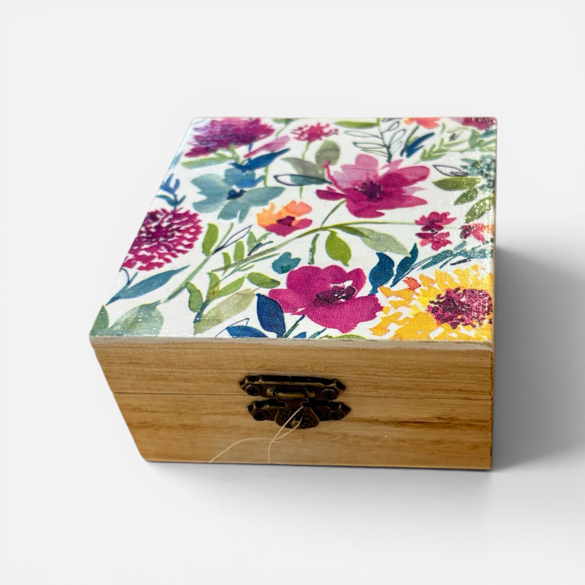 Small Wooden Keepsake Box with Flower Design - Sarah Tustin_Just Makers
