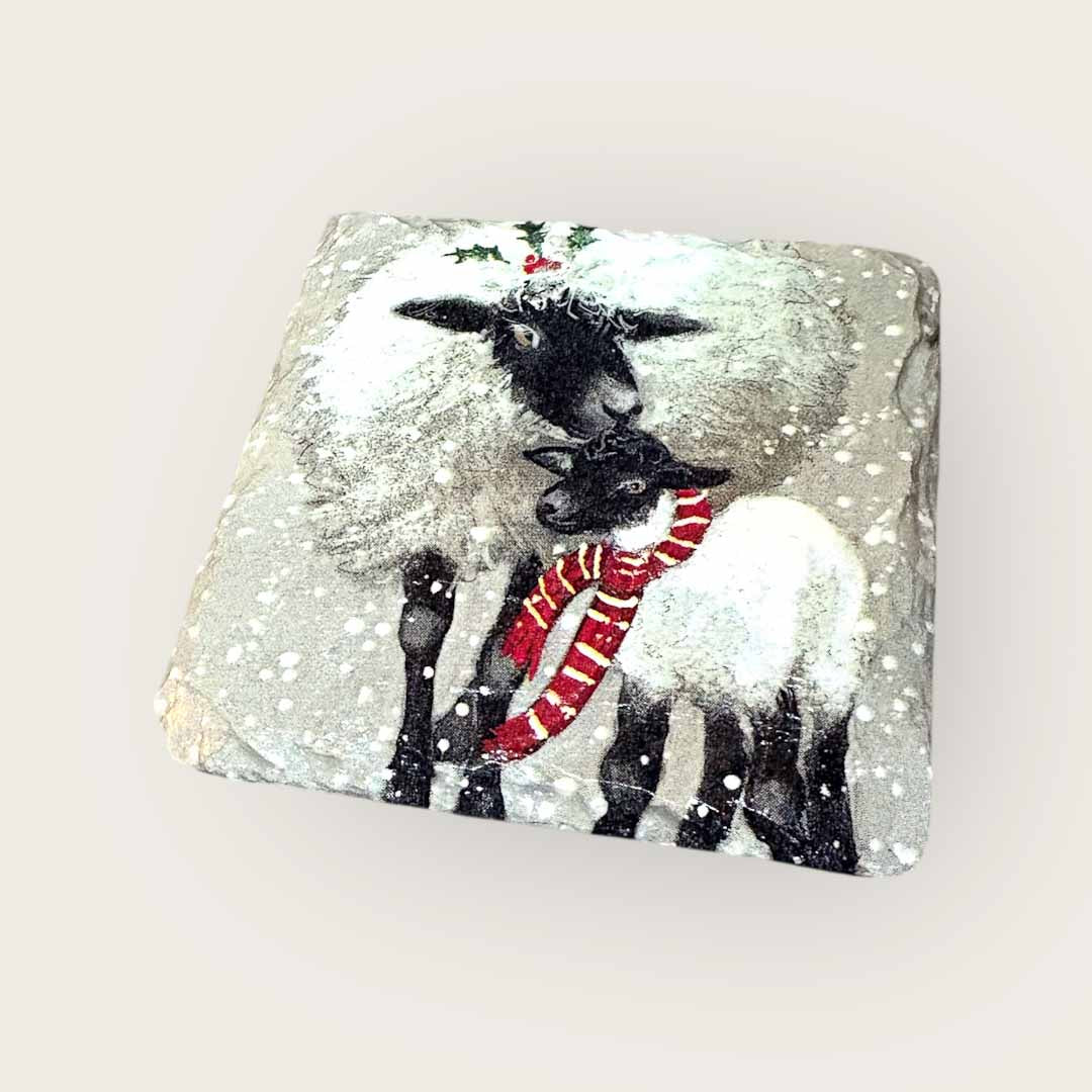Snowy Sheep Coaster Slate - Sarah Tustin_Just Makers