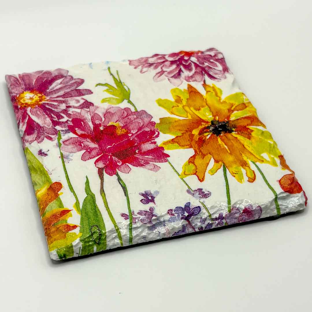 Summer Flowers Coaster Slate - Sarah Tustin_Just Makers