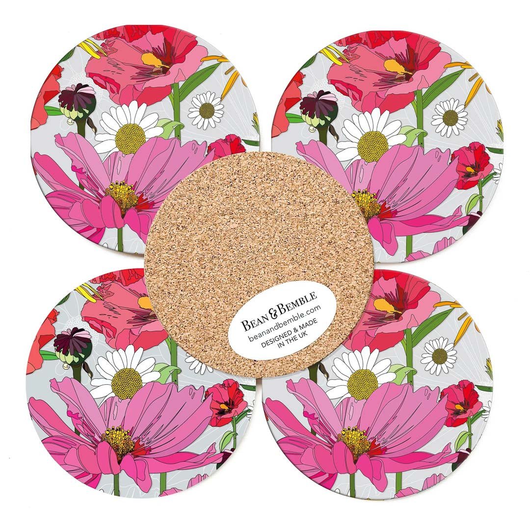 Summer Poppies Set of Four Coasters - Bean and Bemble - Just Makers Bean and Bemble