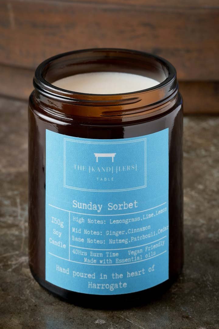Sunday Sorbet Amber Glass Candle - Kandlers Table - Just Makers The Kandlers Table