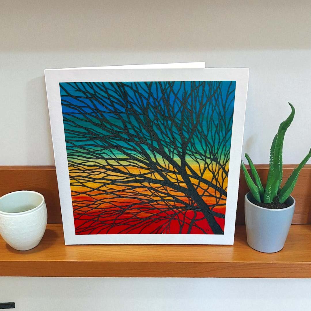 Sunset Tree Square Greeting Card - Sarah Jane Nicholls - Just Makers Sarah Jane Nicholls
