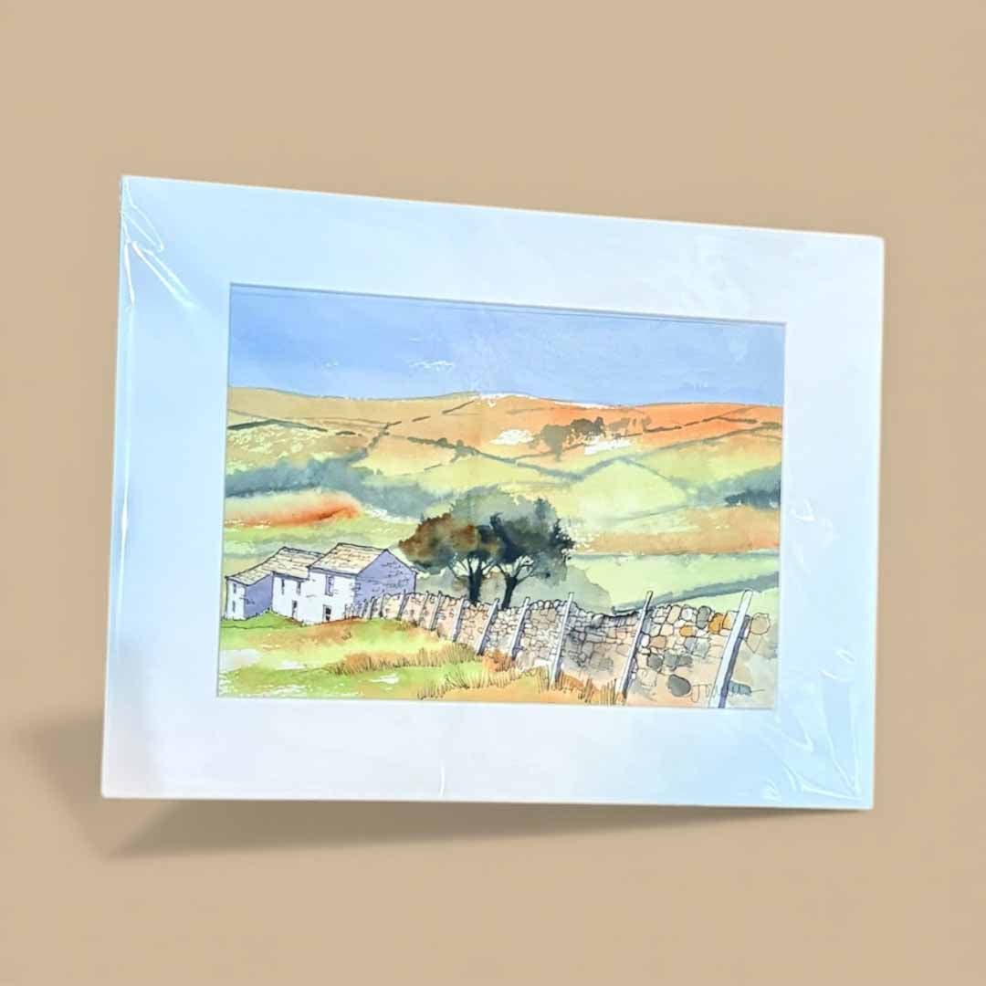 Swaledale Mounted Original Line and Watercolour - John Harrison_Just Makers