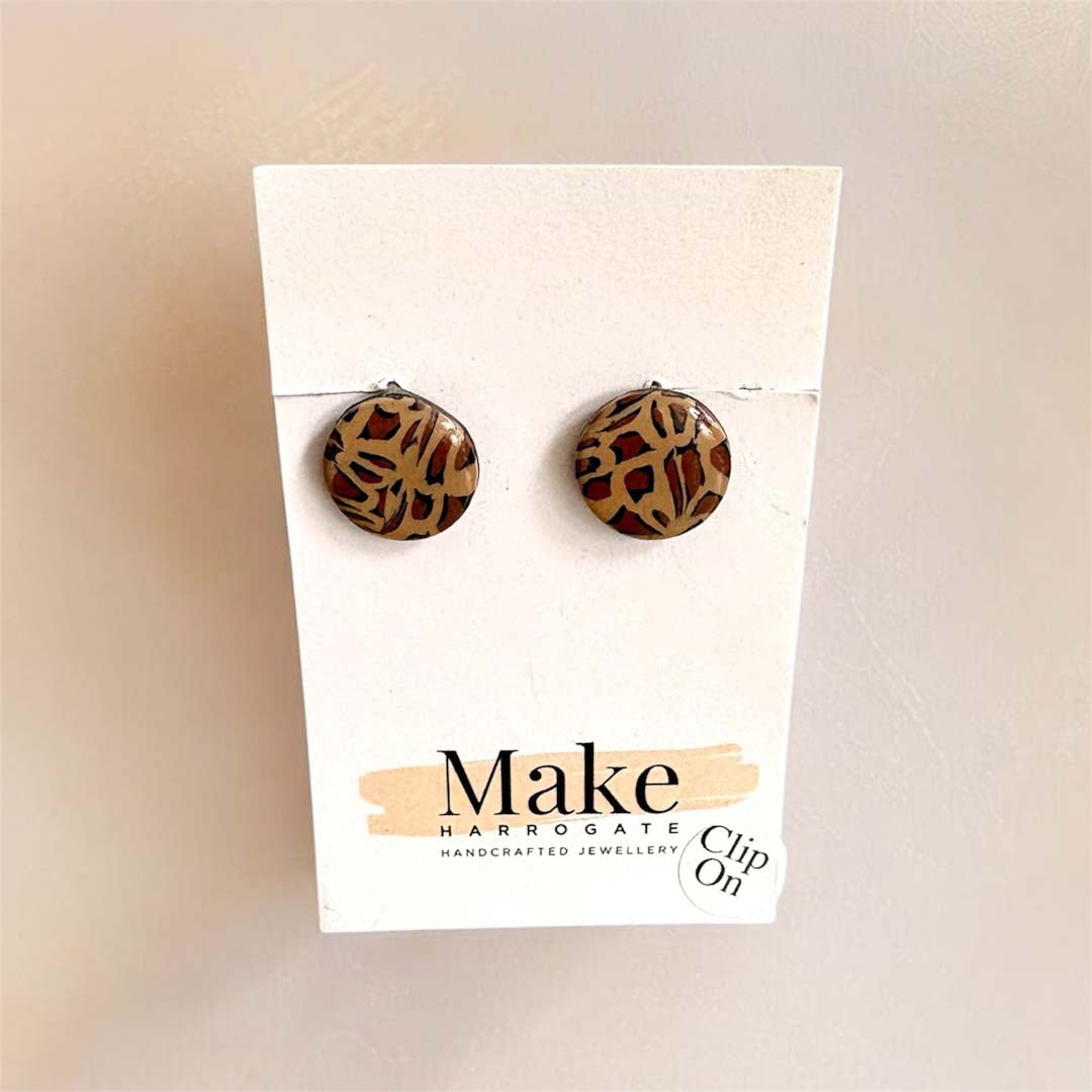 Tan Leopard Clip on Earrings - Make Harrogate - Just Makers Make Harrogate