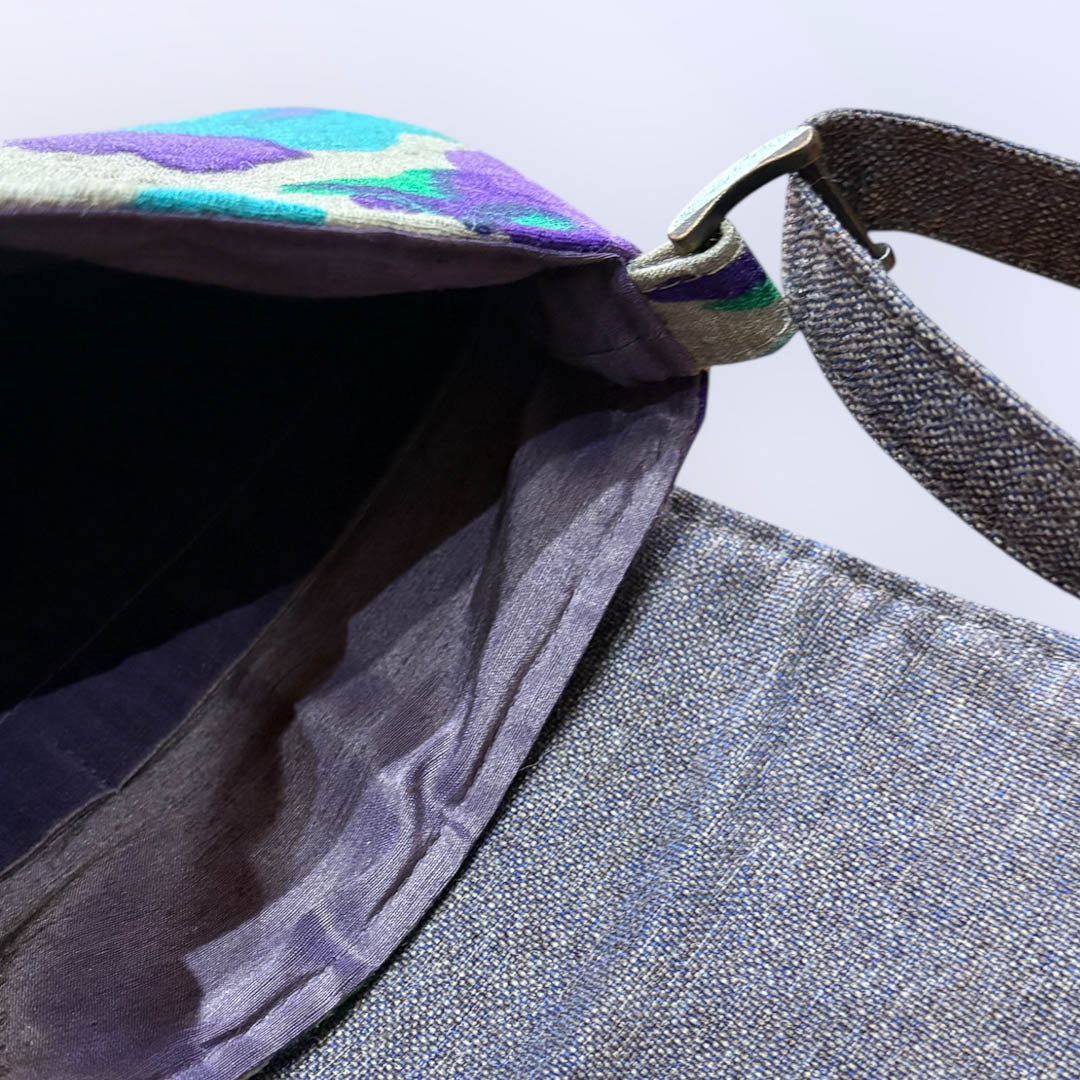 Teal and Purple Silk Crescent Handbag - Amanda Scott_Just Makers