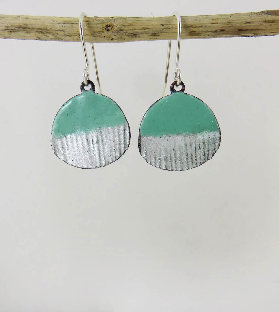 Textured Green & White Enamel Drop Earrings by 830 Degrees_Just Makers
