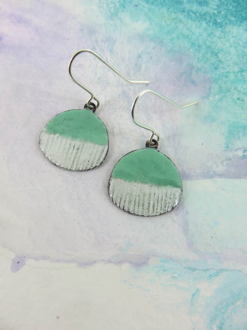 Textured Green & White Enamel Drop Earrings by 830 Degrees - Just Makers 830 Degrees