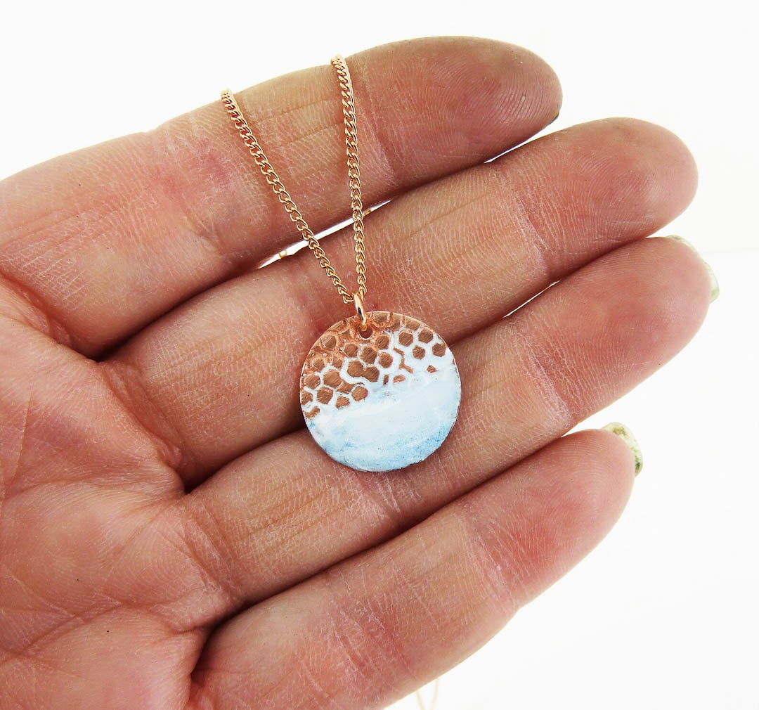Textured Hand-Enamelled Copper Disc Pendant Necklace by 830 Degrees_Just Makers