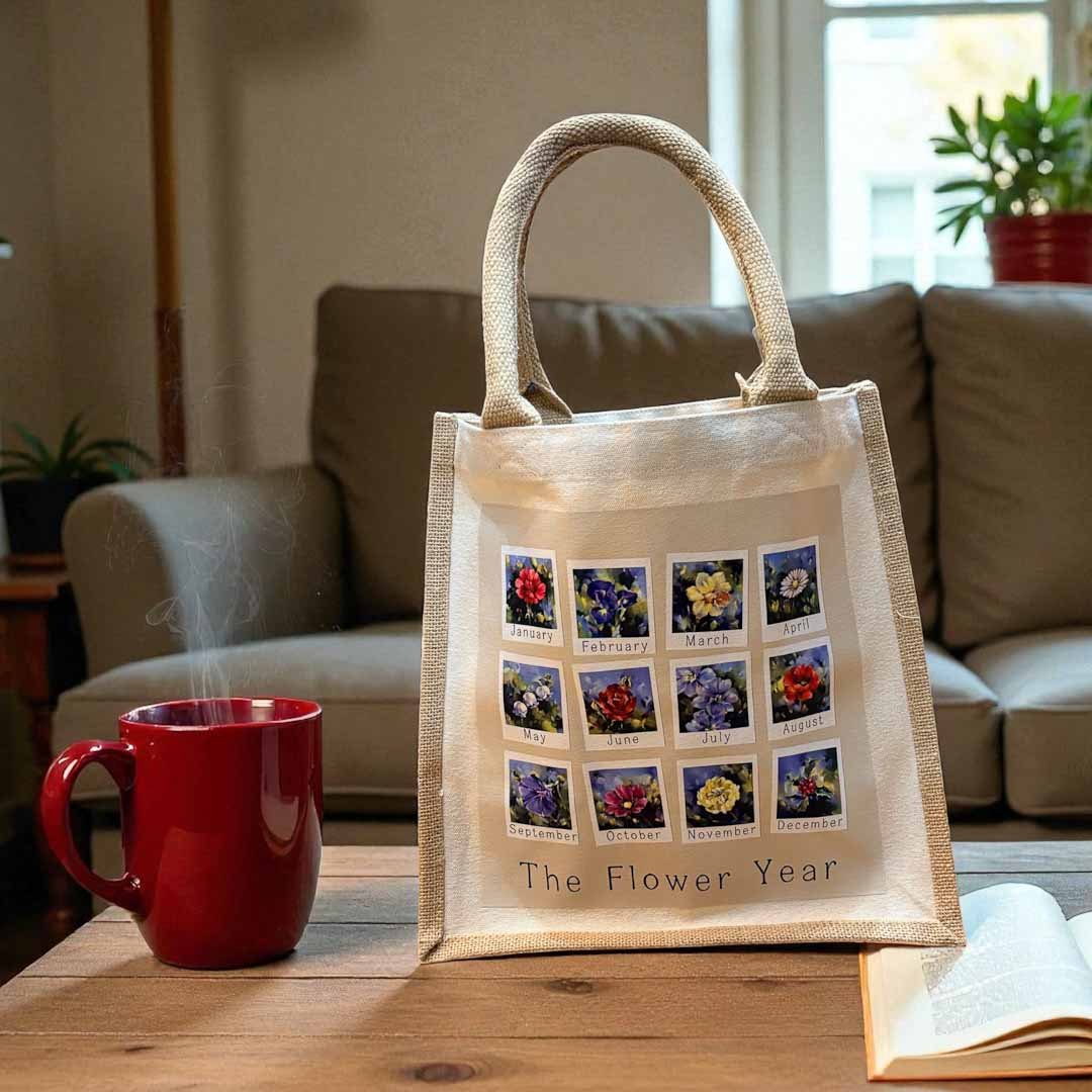 The Flower Year Jute Bag by Katherine Whitby - Just Makers Katherine Whitby
