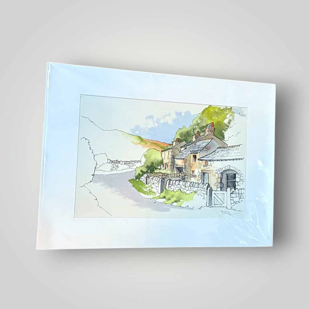 The Hamlet of Thorpe, Wharfedale Mounted Original Line and Watercolour - John Harrison - Just Makers
