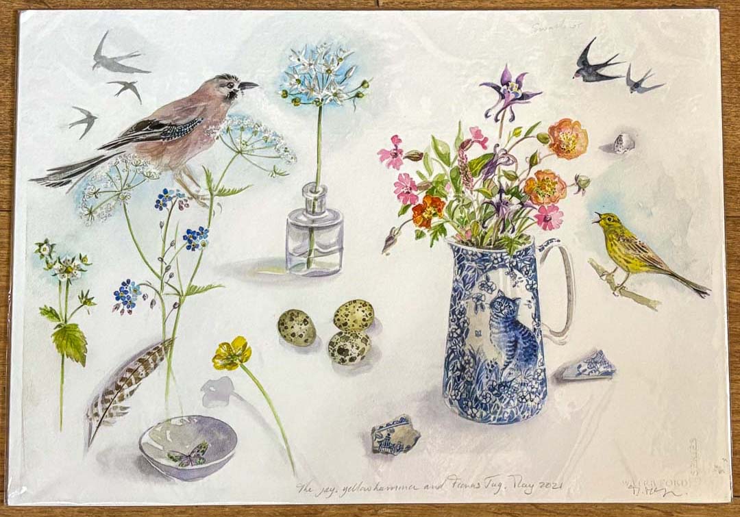 The Jay, Yellowhammer and Jug Watercolour Study Print - Moira Mctague_Just Makers