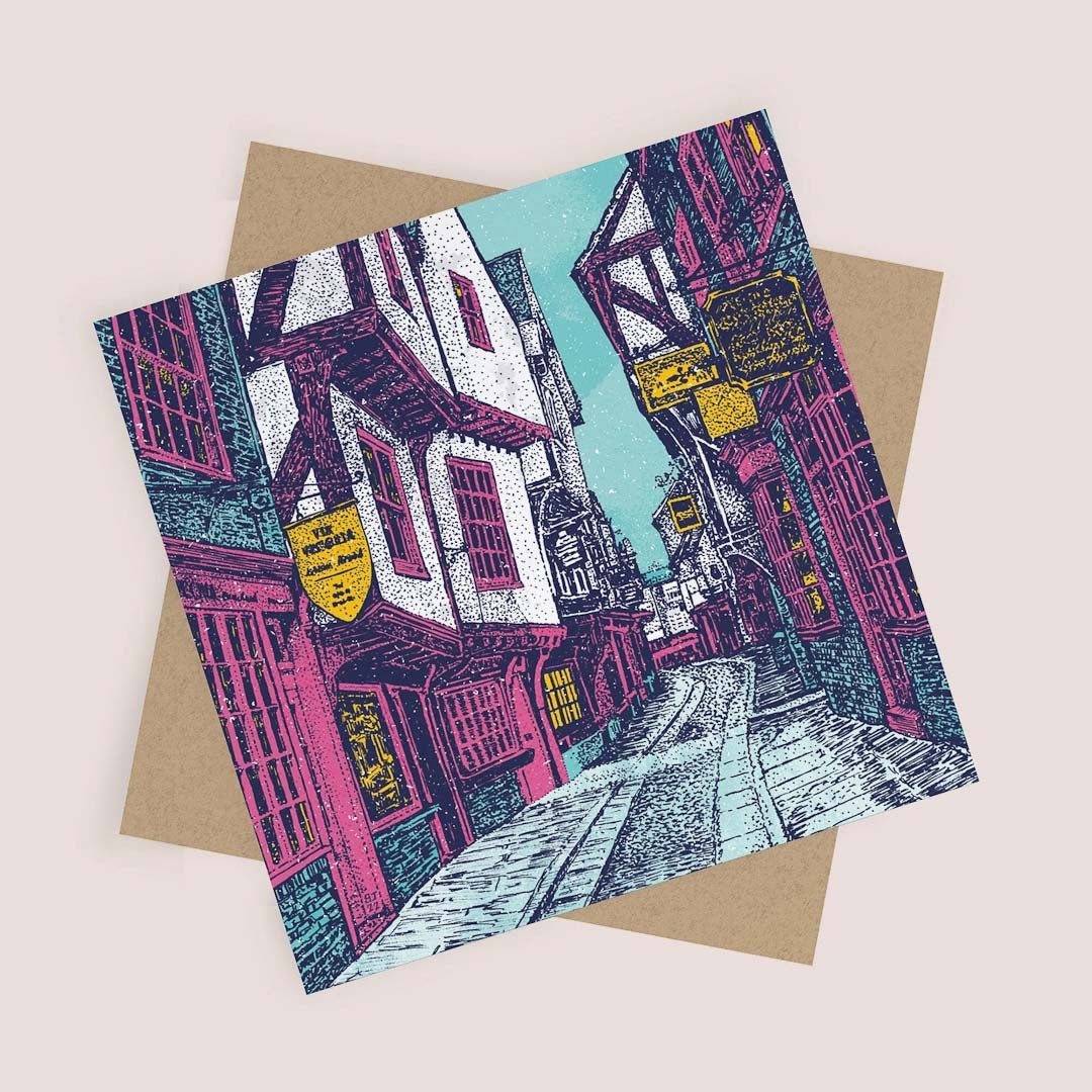 The Shambles in Winter Greeting Card - Bejojo Art - Just Makers Bejojo Art