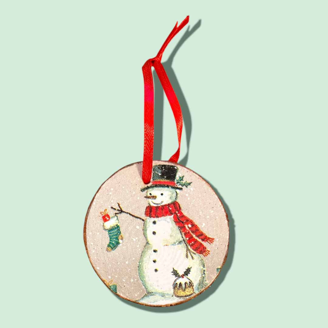 Traditional Snowman Small Log Decoration by Sarah Tustin_Just Makers