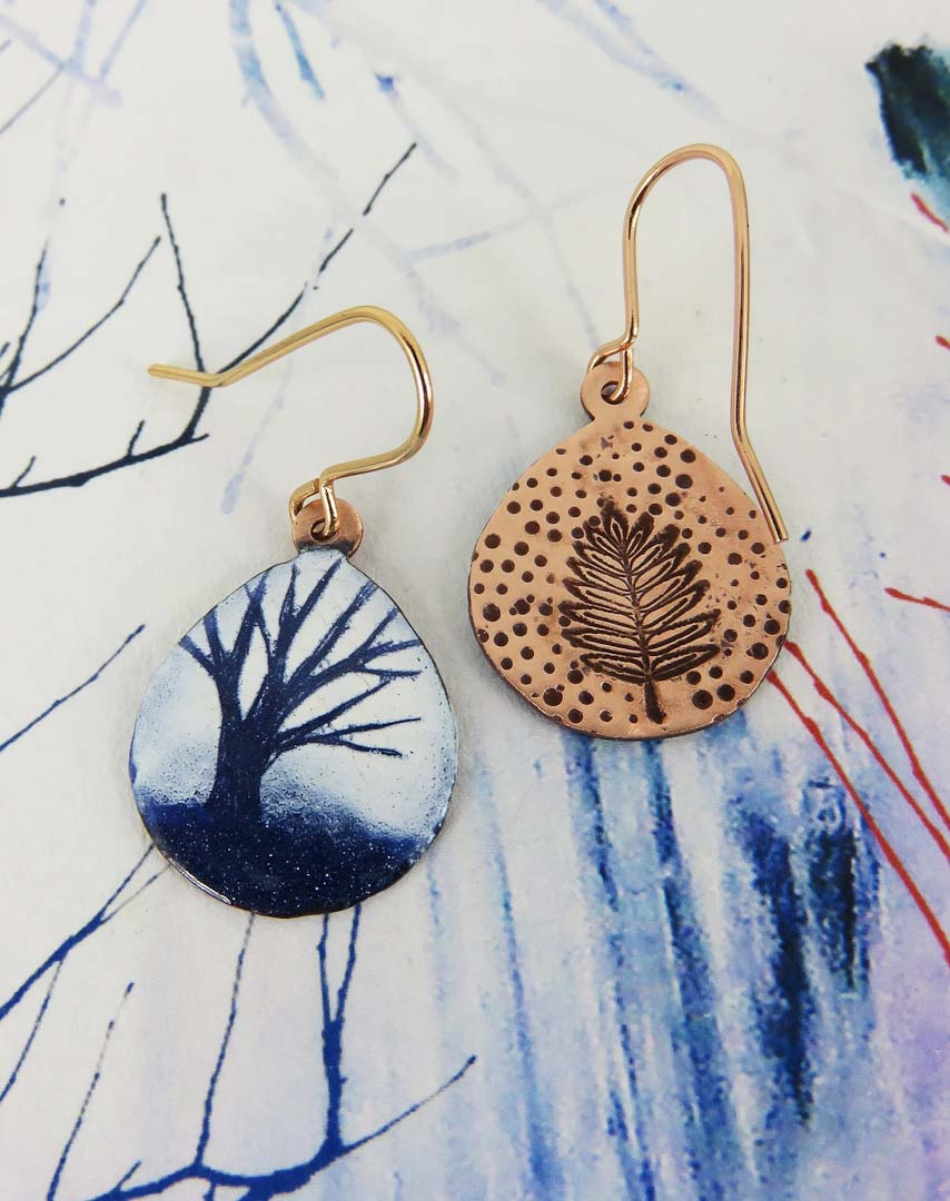 Tree Teardrop Enamelled Earrings - 830 Degrees_Just Makers