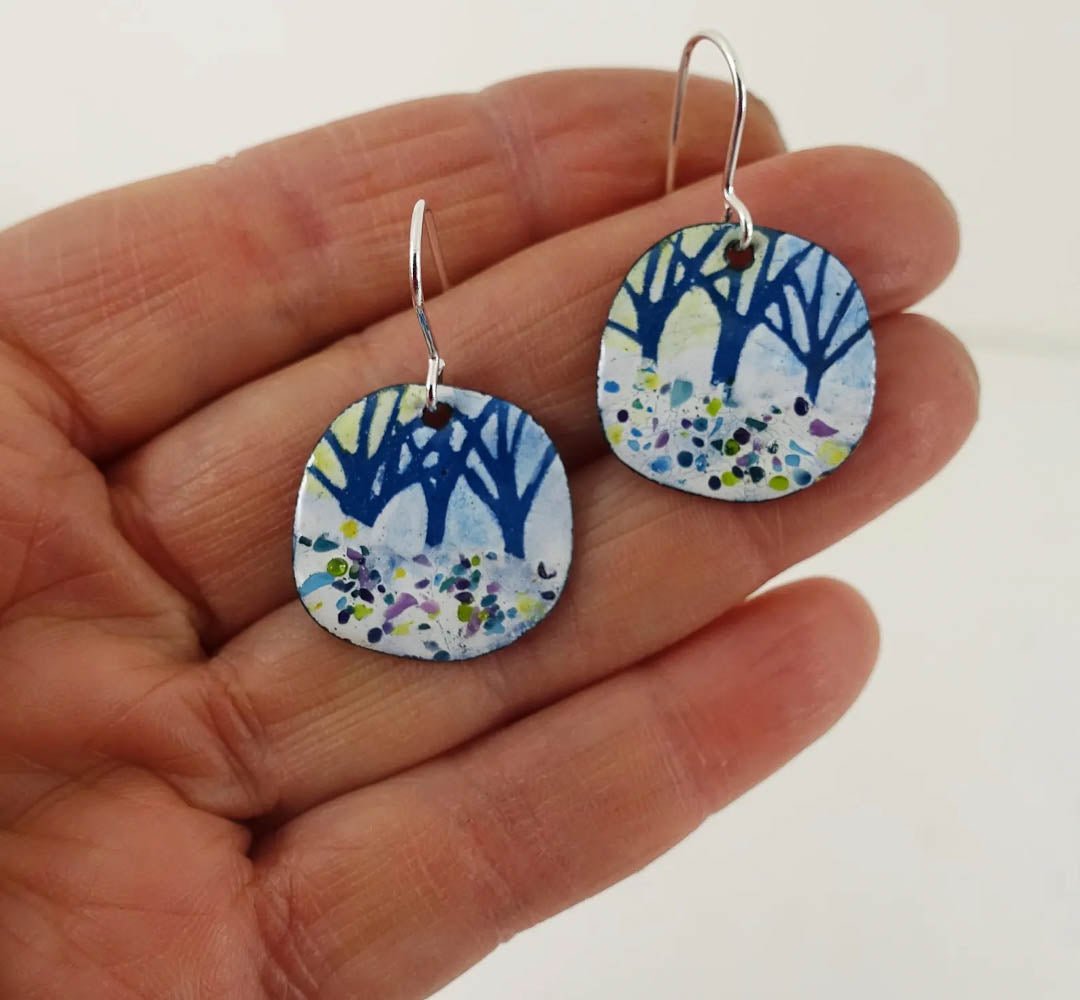 Tree lined enamel and copper earrings - 830 Degrees - Just Makers 830 Degrees