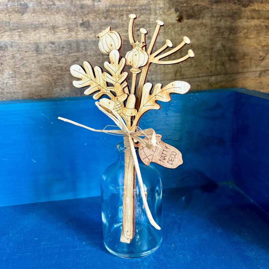 Trio of Autumnal Stems in Mini Bottle - Natty Deco - Just Makers Natty Deco