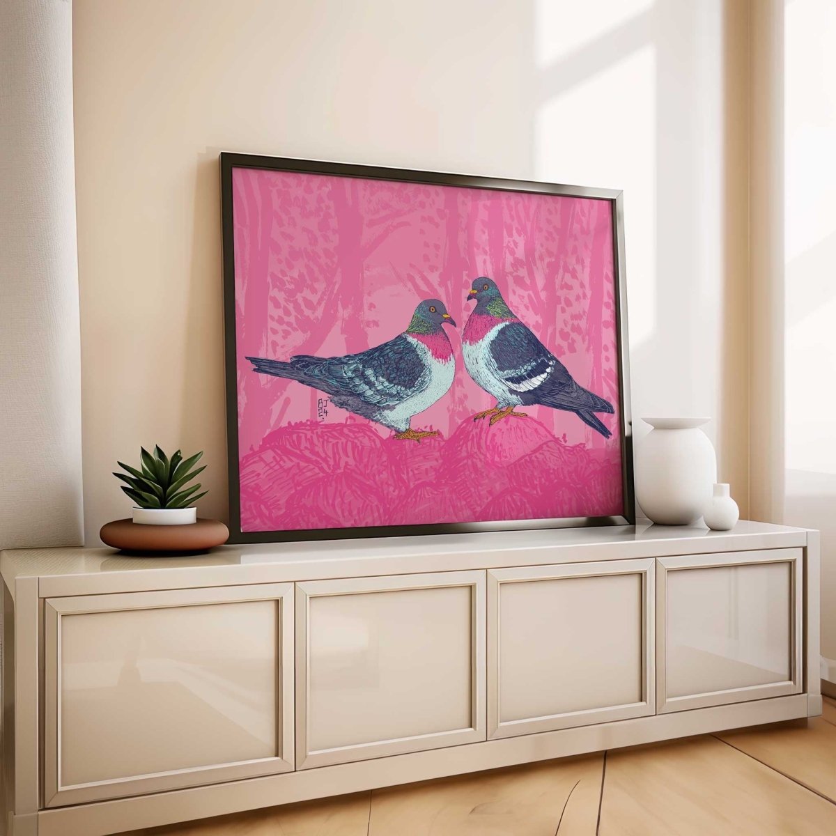 Vibrant Pigeon Pair Unframed Print - Bejojo Art - Just Makers Bejojo Art