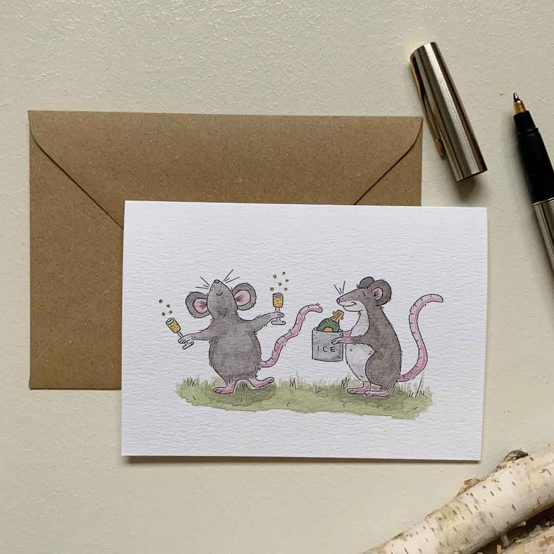 Whiskers and Champagne Delight Card - Bramble Wood and Co_Just Makers
