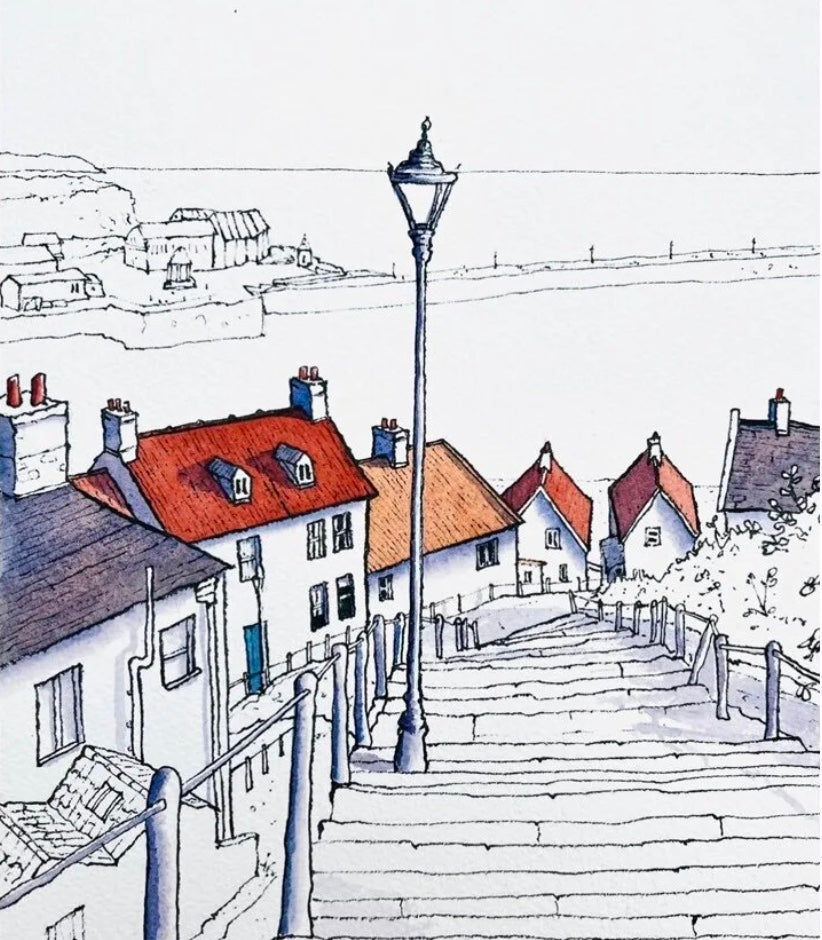 Whitby 199 Steps A5 Mounted Print - Matty Burnham_Just Makers
