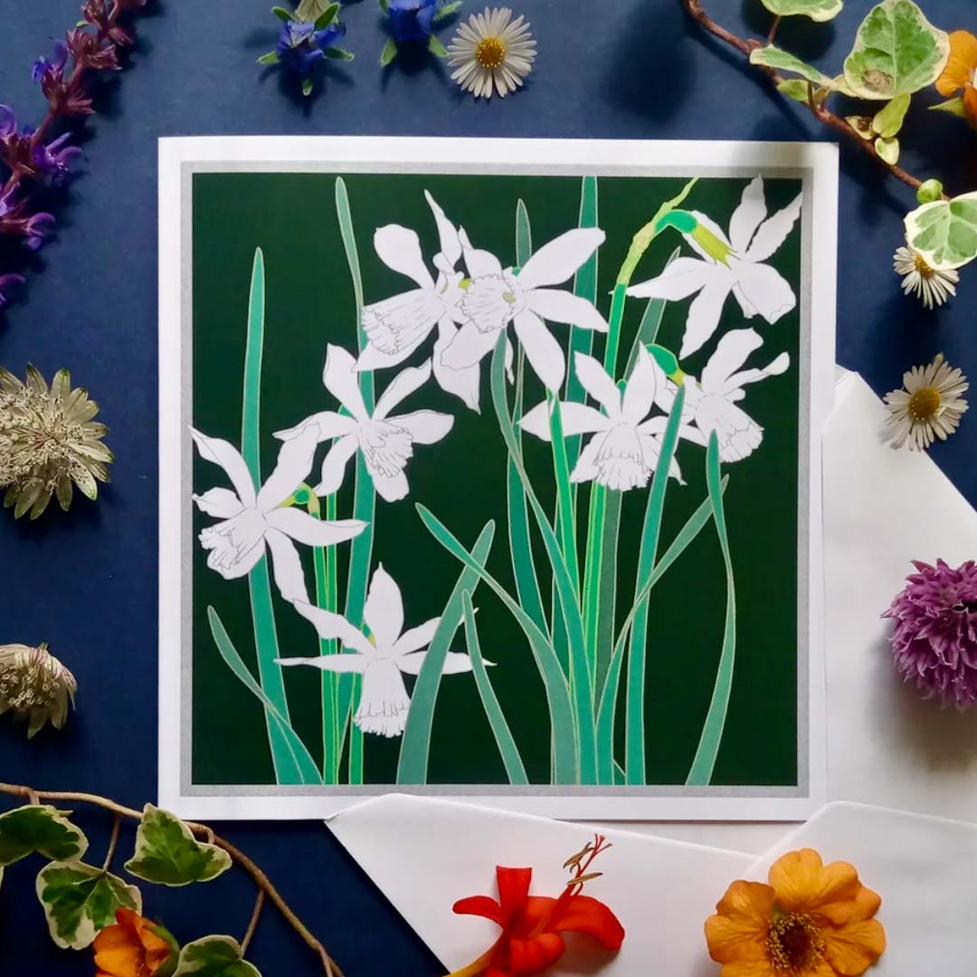 White Daffodil Greeting Card - Umbellifer_Just Makers