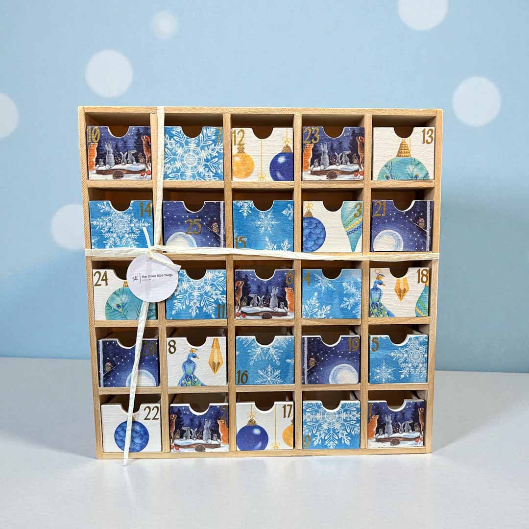 Wooden Advent Calendar in Blue Design - Sarah Tustin_Just Makers