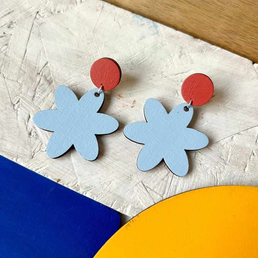 Wooden Flower Stud Earrigns - Red Paper House_Just Makers
