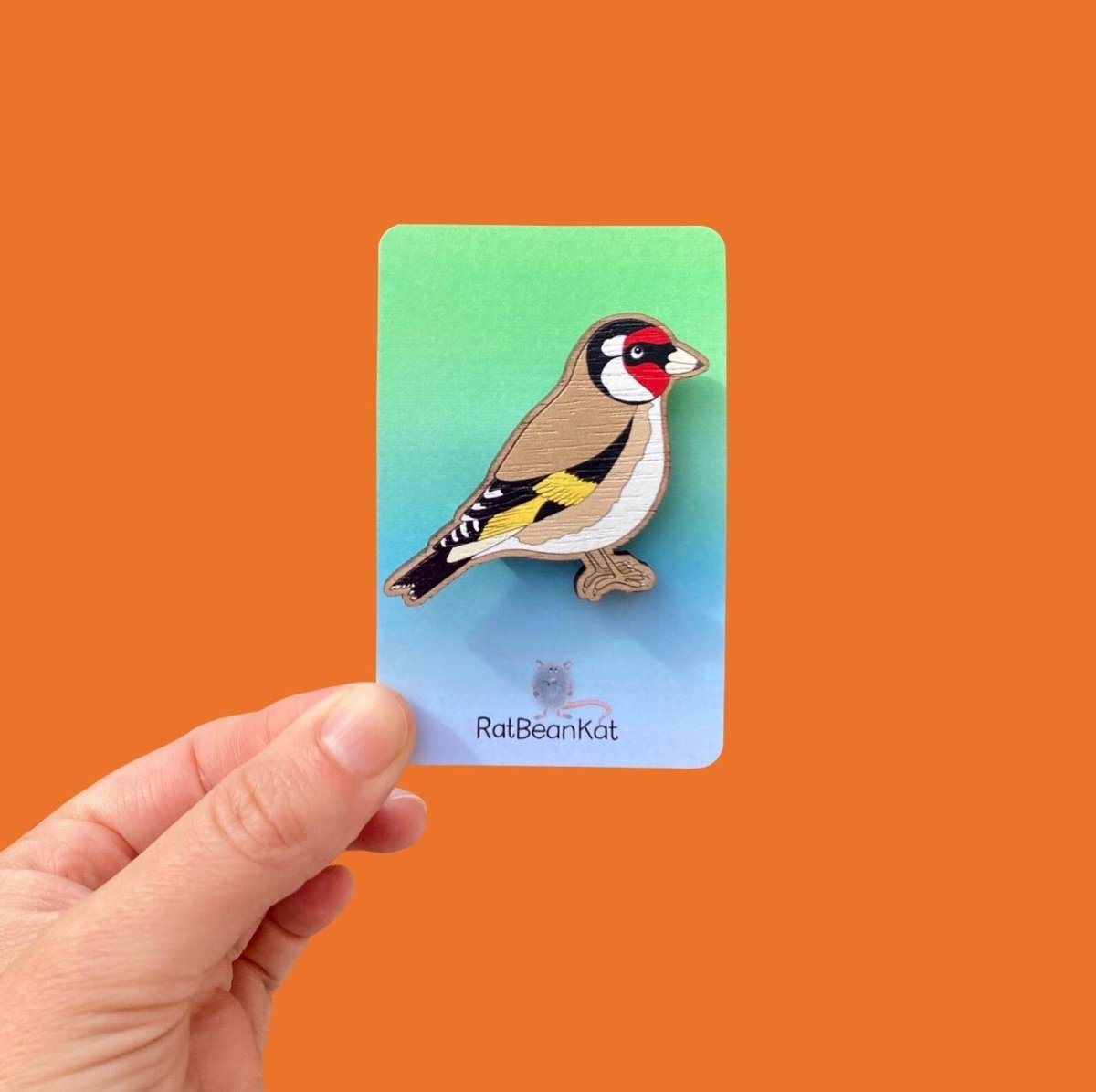 Wooden Goldfinch Brooch - Rat Bean Kat - Just Makers Rat Bean Kat