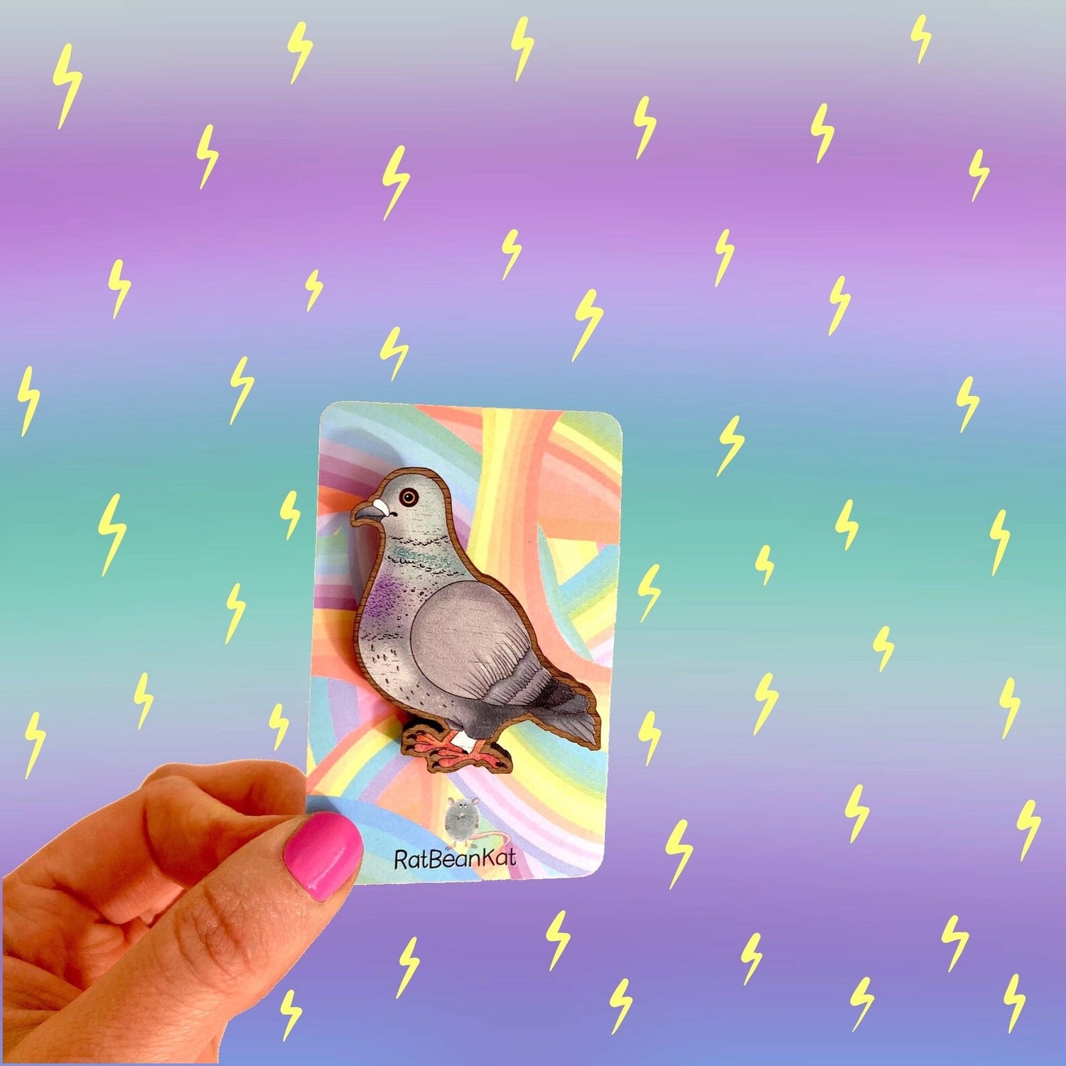 Wooden Pigeon Brooch - Rat Bean Kat_Just Makers