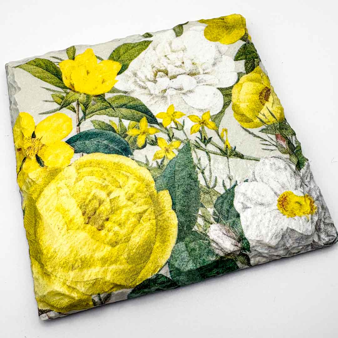 Yellow Floral Coaster Slate - Sarah Tustin_Just Makers