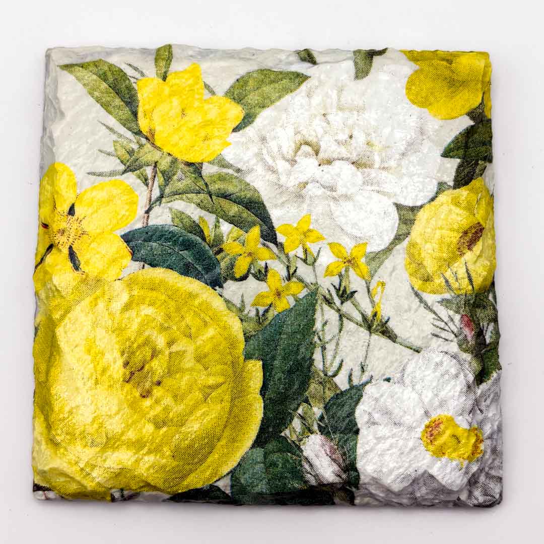 Yellow Floral Coaster Slate - Sarah Tustin_Just Makers