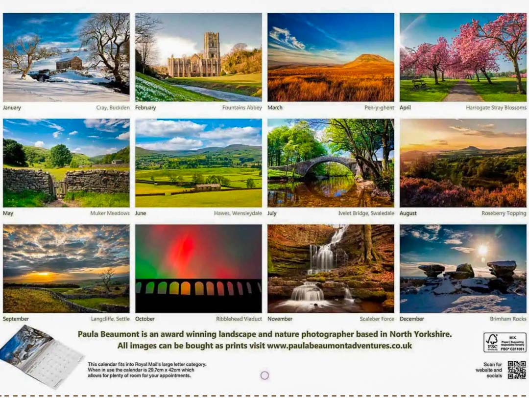 Yorkshire Scenes Photograph 2026 Calendar Back - Paula Beaumont Adventures_just Makers