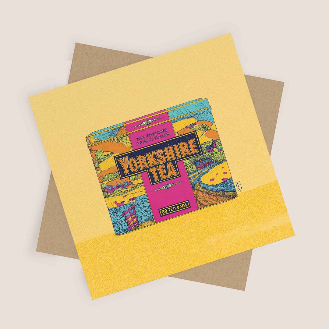 Yorkshire Tea Yellow Greeting Card - Bejojo Art_Just Makers