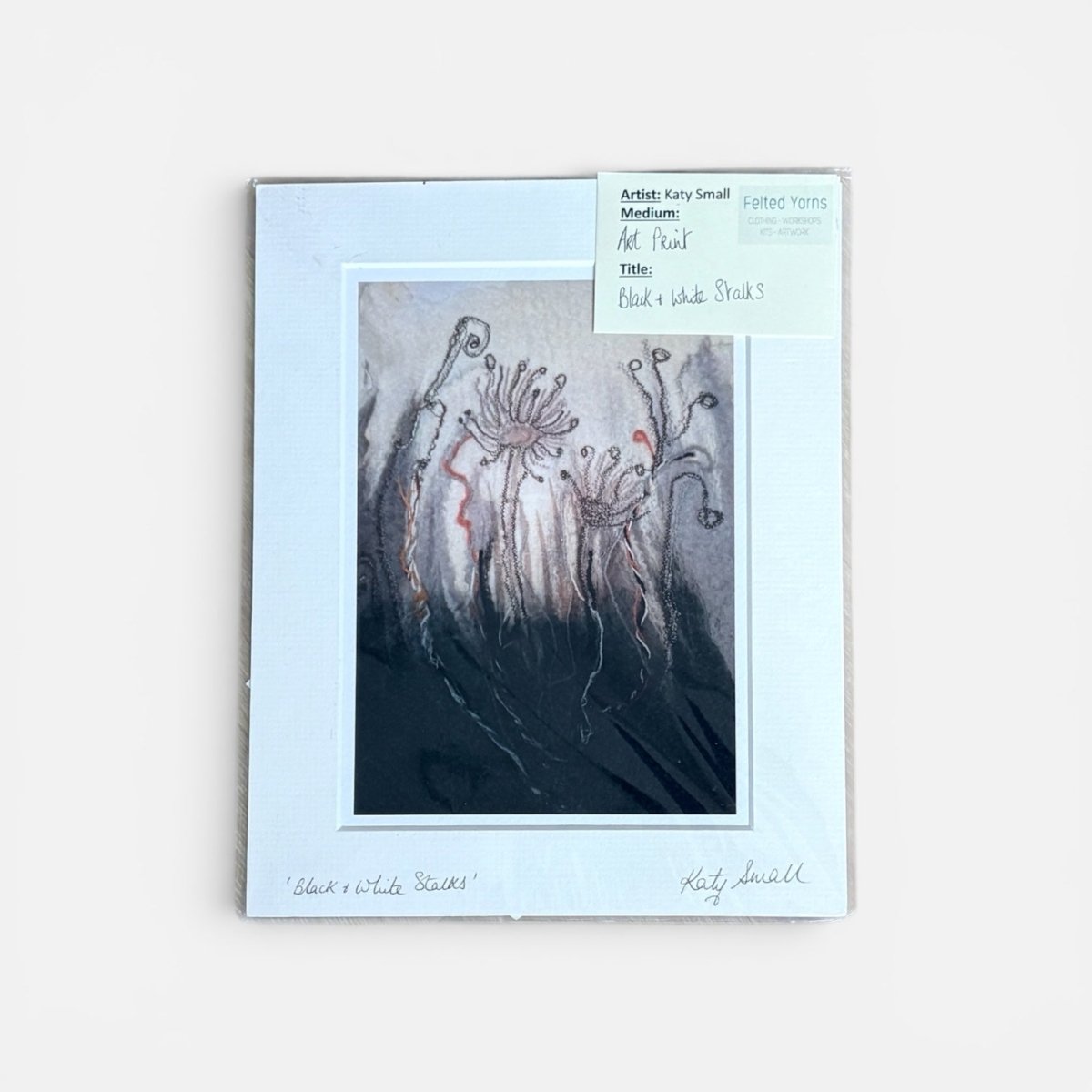 Black and White Stalks Mounted Print - Felted Yarns_Just Makers