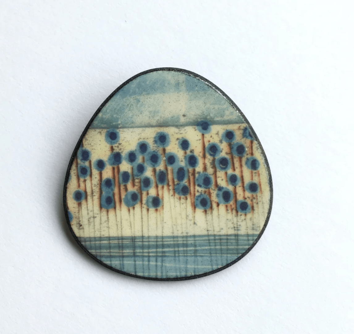 Blue Stems Rounded Brooch - Karen Howarth Ceramics_Just Makers
