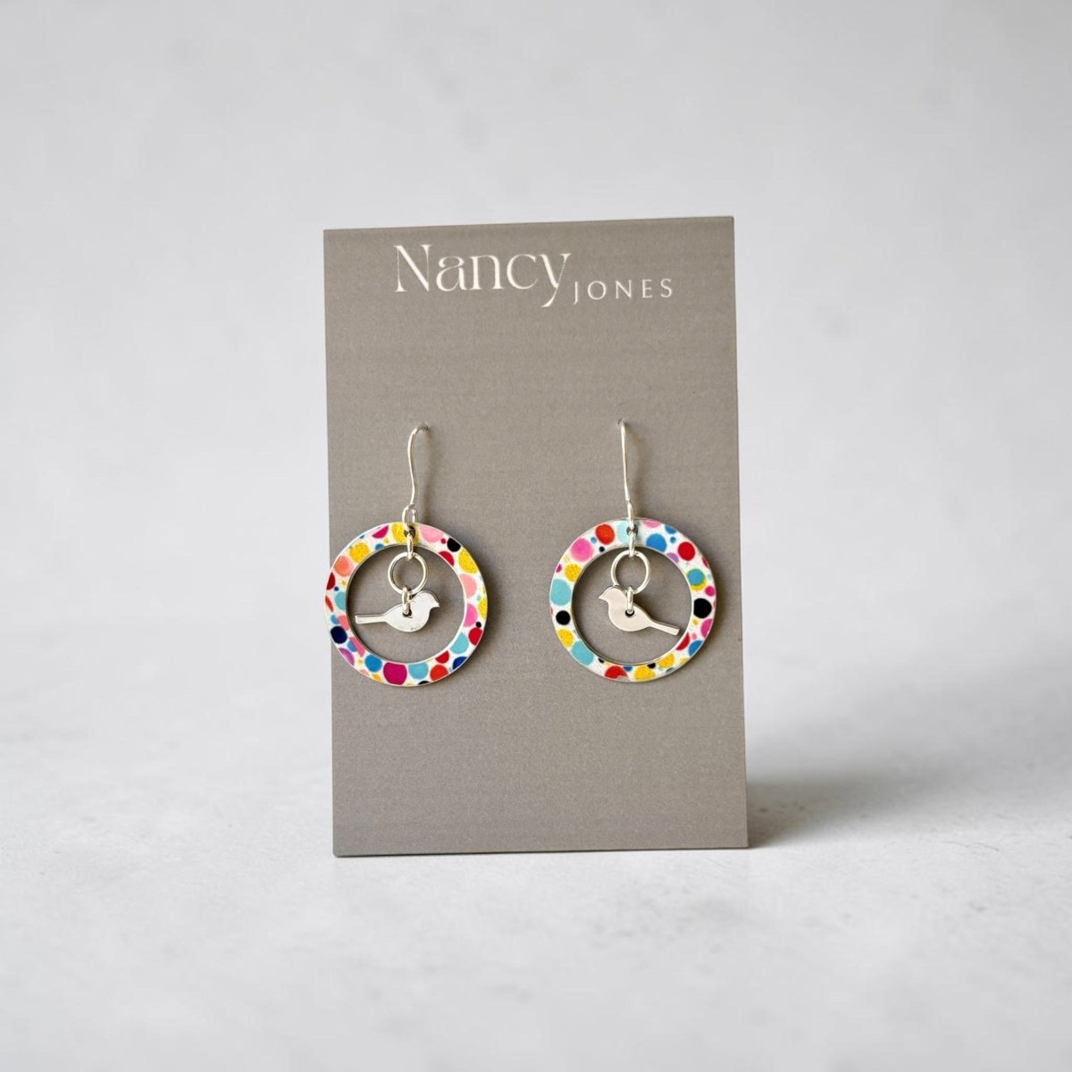 Bubble Gum Disc Bird Earrings - Nancy Jones_Just Makers