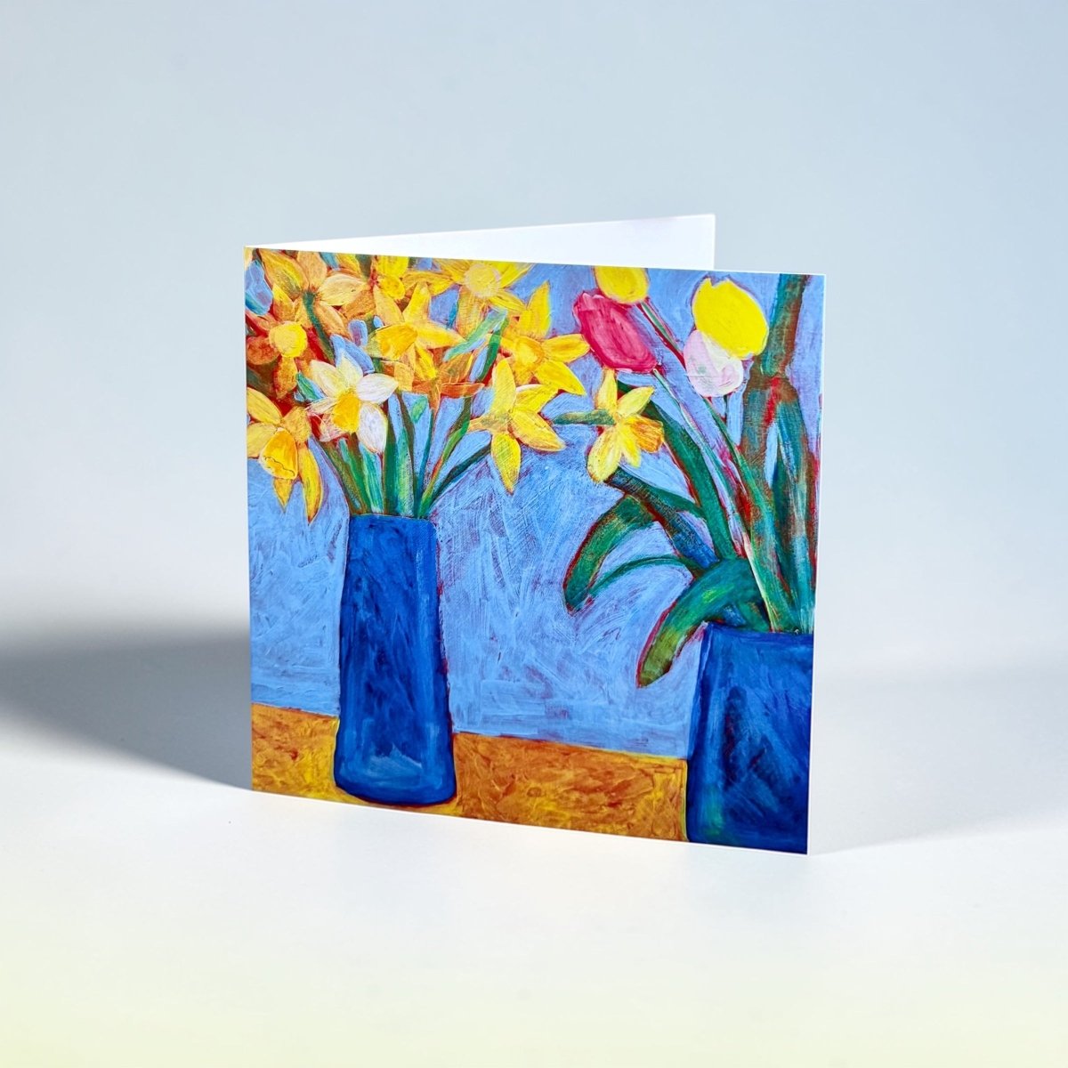 Daffodil and Tulip Vase Greeting Card - Gill Kirk_Just Makers