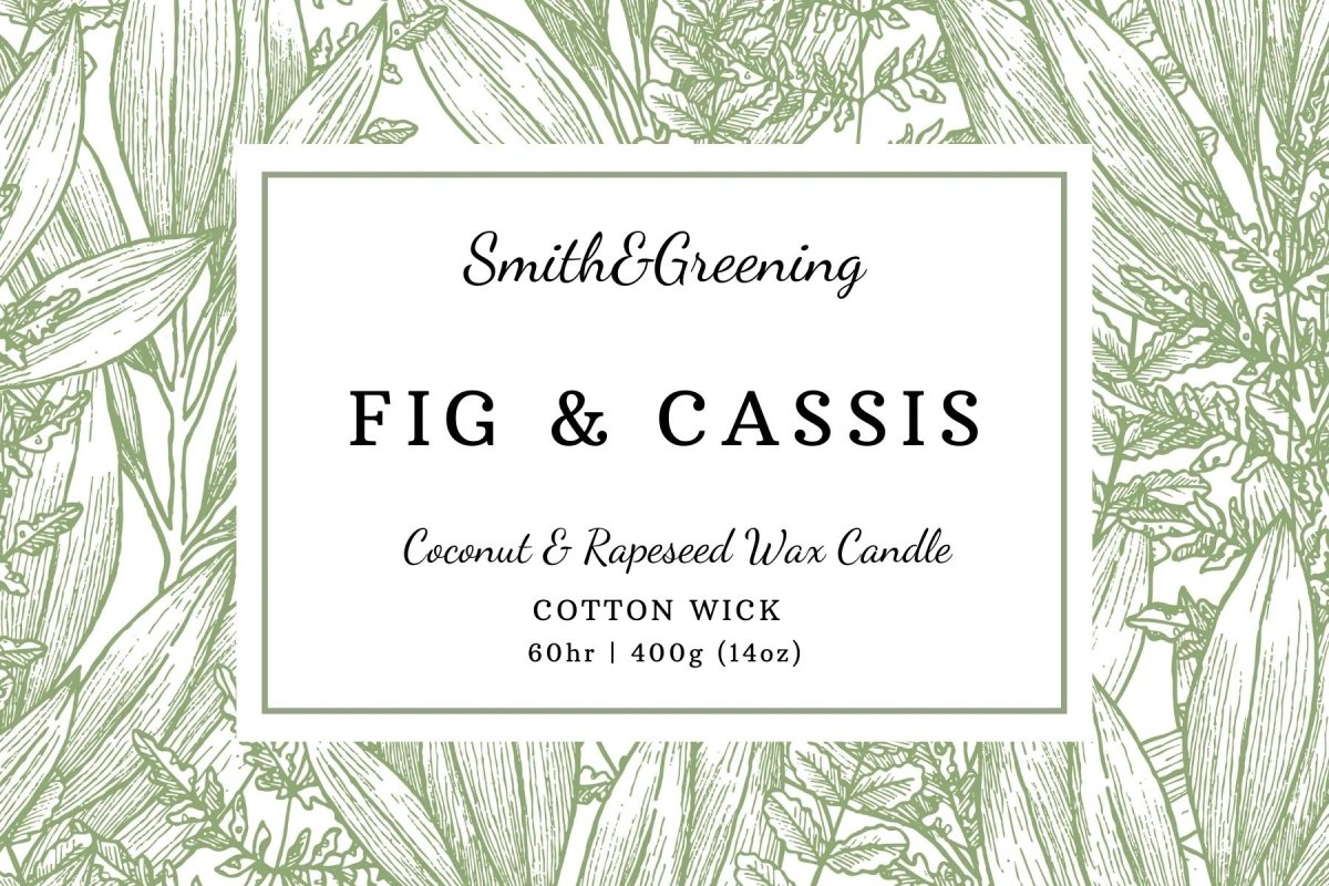 Smith&Greening Fig & Cassis candle label with botanical design
