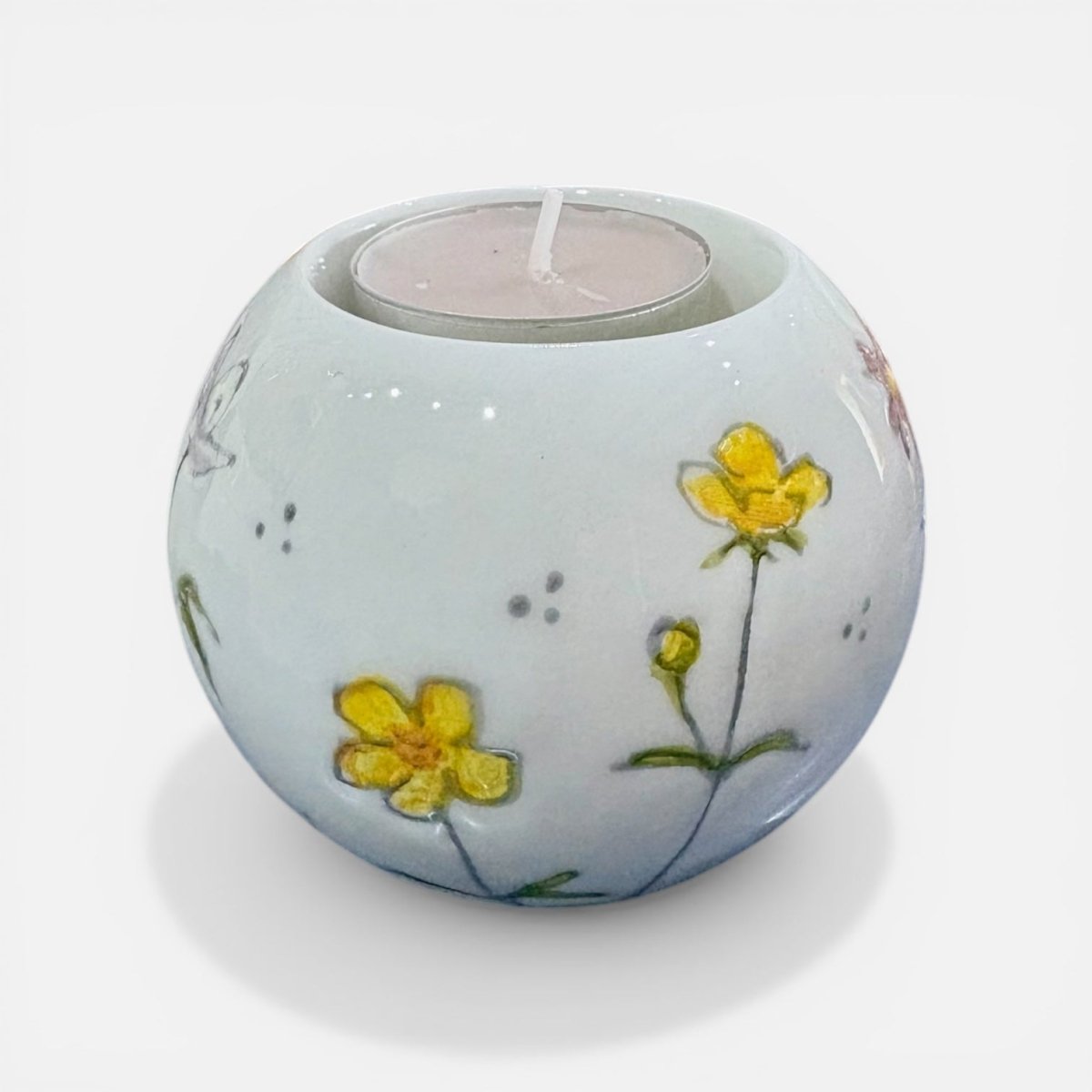 Hand Painted Ceramic Bee and Flower Tealight - Jenny Blue Art_Just Makers