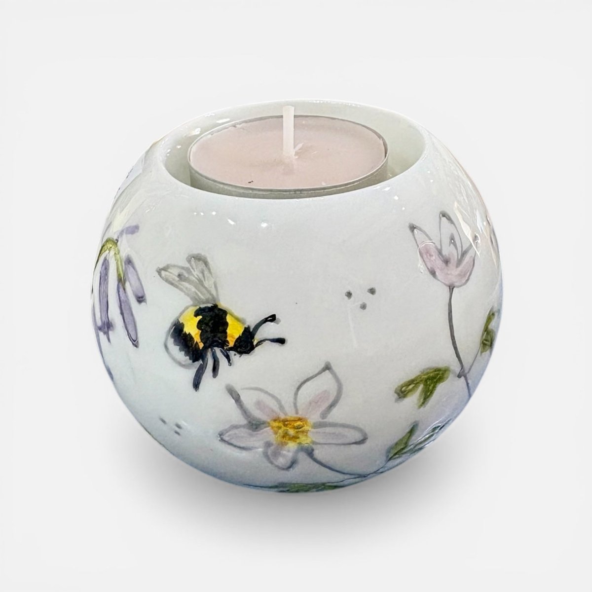 Hand Painted Ceramic Bee and Flower Tealight - Jenny Blue Art_Just Makeres