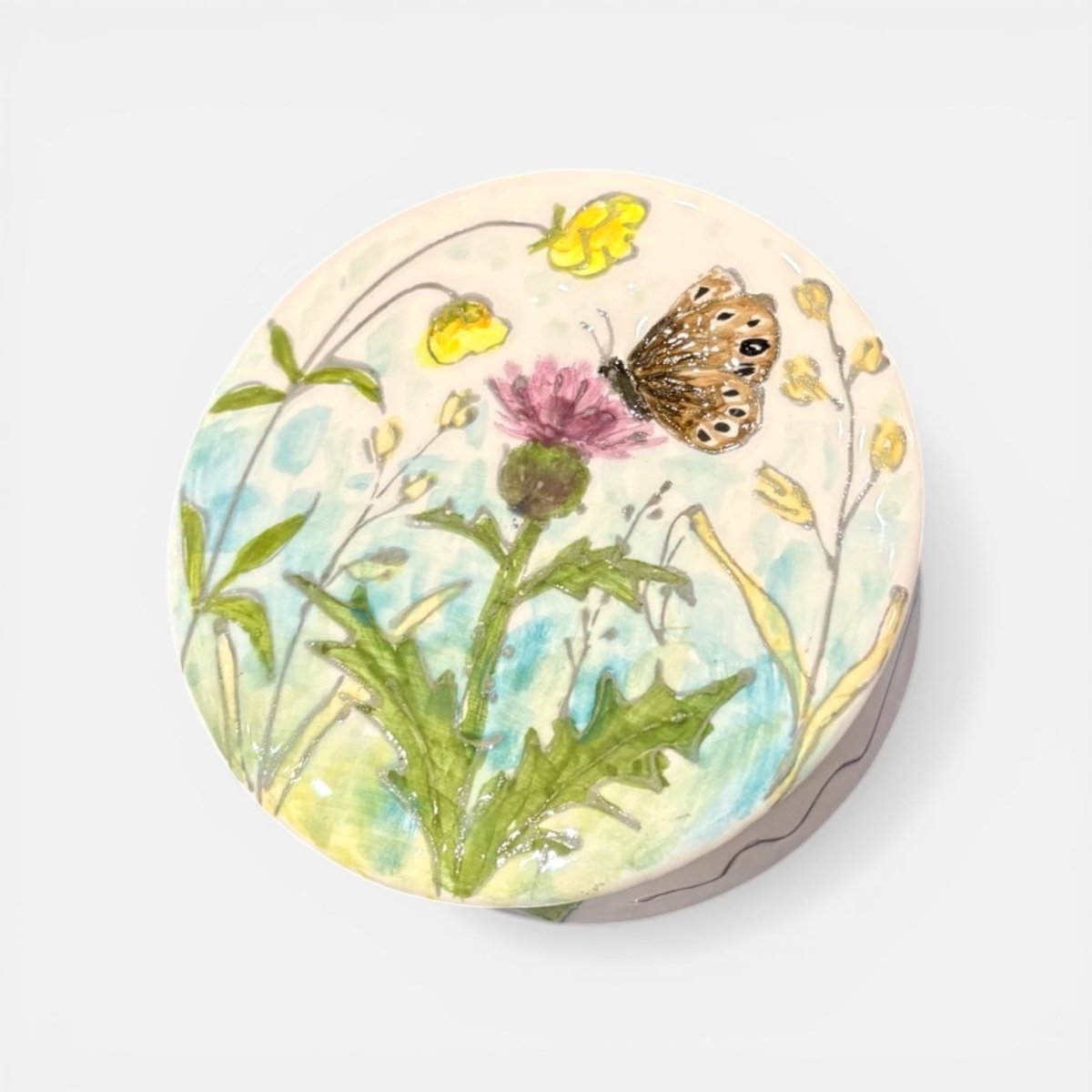 Hand Painted Ceramic Thistle Box with Lid - Jenny Blue Art_Just Makers